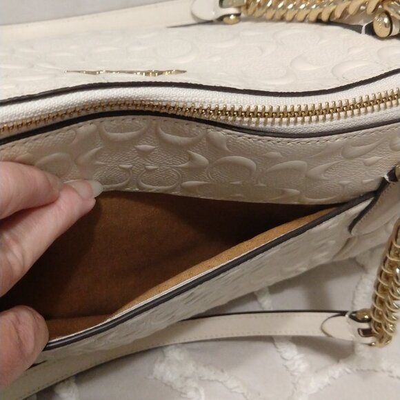 COACH Ava Chain Signature Leather Tote in Chalk, Debossed - Picture 6 of 16